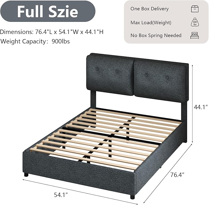 Full Size Bed Frame with Headboard, Cloud Boucle Upholstered Bed Frame, Modern Soft Style, Adjustable Headboard, No Box Spring Needed, Easy Assembly, Dark Grey