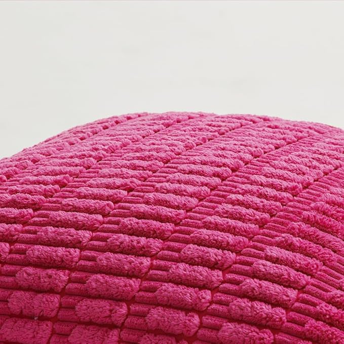 Fancy Homi 2 Packs Hot Pink Decorative Throw Pillow Covers 20x20 Inch for Living Room Couch Bed Sofa, Rustic Farmhouse Boho Home Decor, Soft Striped Fuschia Corduroy Square Cushion Case 50x50 cm
