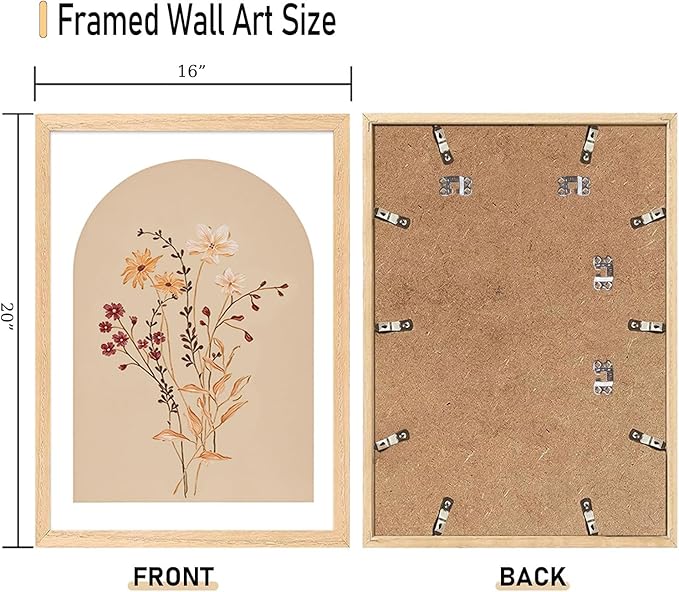 CHMMART 3 Piece Boho Wildflower Framed Wall Art Floral Botanical Canvas Art Prints Flower Pictures Wall Decor Minimalist Painting Artwork for Living Room Bedroom Bathroom 16x20in
