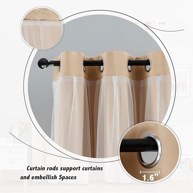 Anytime Home Curtains Blackout and Sheer Layered Solid Window Curtain Panel Pair with Grommet Top, 52Wx63L,Beige