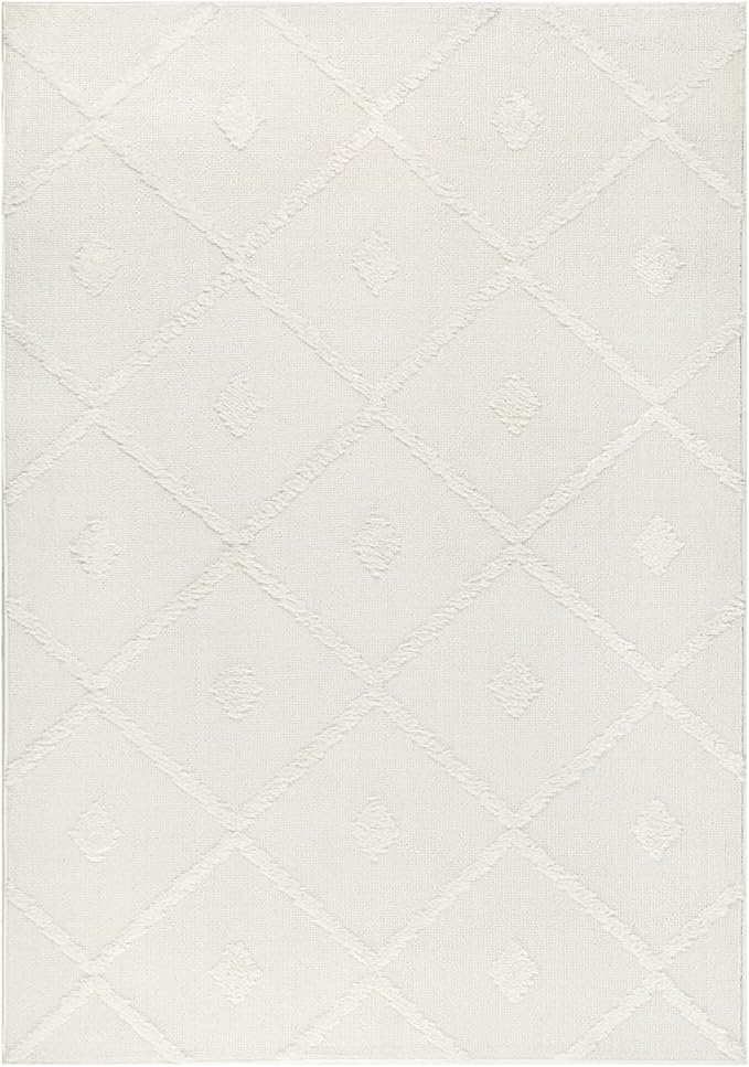 Antep Rugs Palafito 8x10 Geometric Shag Diamond High-Low Pile Textured Indoor Area Rug (White, 7'10" x 10')