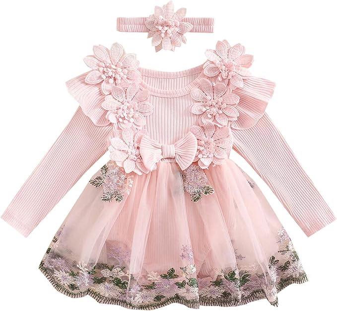Giraropa Baby Girl Fall Winter Clothes Long Sleeve Romper Dress + Socks + Headband Newborn Infant Cute Casual Outfits