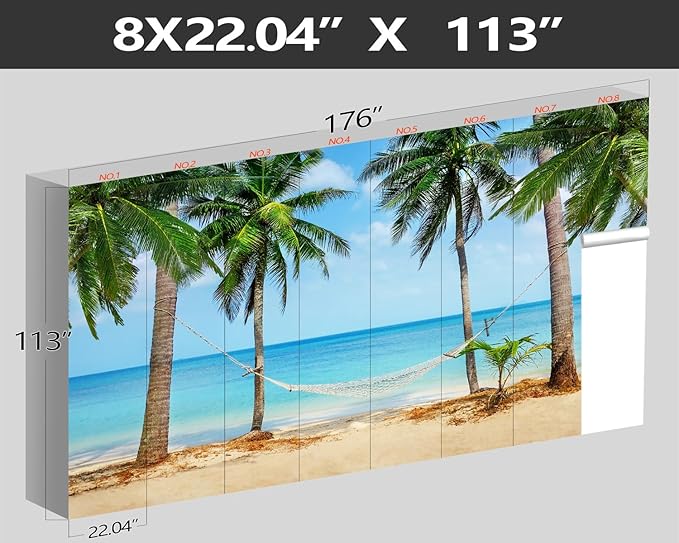 XMPMBM-Beach Palms Landscaping Fabric Wallpaper Tree Leaf Living Room Bedroom Bathroom Wall Mural-W 176" X H 113"（138 Square Foot）