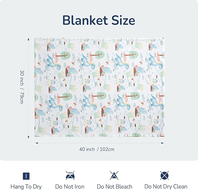 Baby Blankets for Unisex Boys Girls, Reversible Super Soft Blankets for Toddlers with Cotton Front and Dotted Fleece Backing, Lightweight Warm Crib Blanket for All Seasons 30"x40"(Dinosaur)