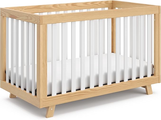Storkcraft Beckett Convertible Crib (Natural with White Slats) – Converts from Baby Crib to Toddler Bed and Daybed, Fits Standard Full-Size Crib Mattress, Adjustable Mattress Support Base