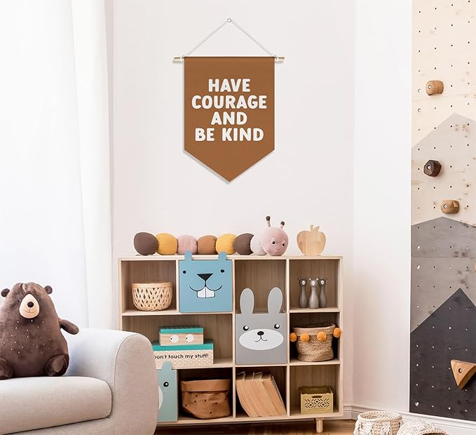 Be Kind Kids Room Nursery Classroom Toddler Room Playroom Decor, Motivational Kindness Wall Art Decor Hanger, Have Courage and Be Kind Banner Pennant Canvas, 15x11in