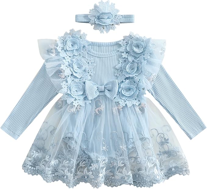 Giraropa Baby Girl Fall Winter Clothes Long Sleeve Romper Dress + Socks + Headband Newborn Infant Cute Casual Outfits