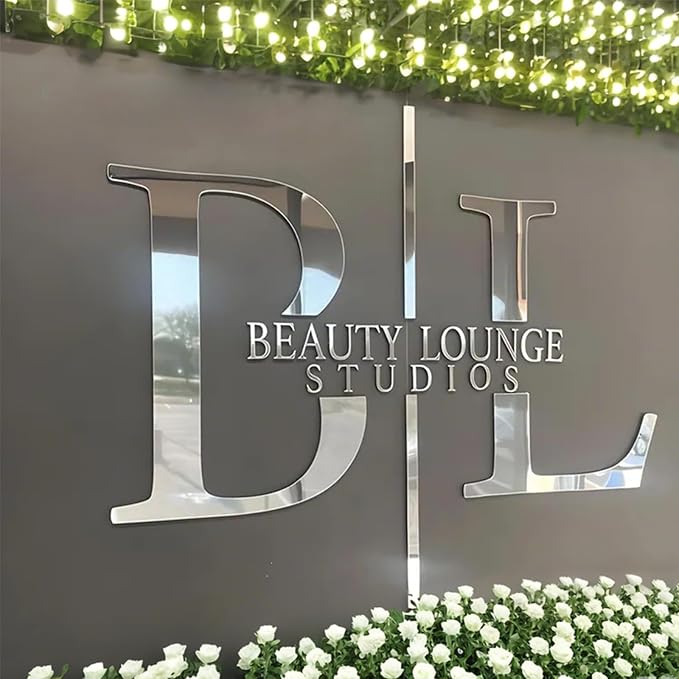 Custom Silver Acrylic Logo Sign for Business Salon or Office Wall Signage (Silver)