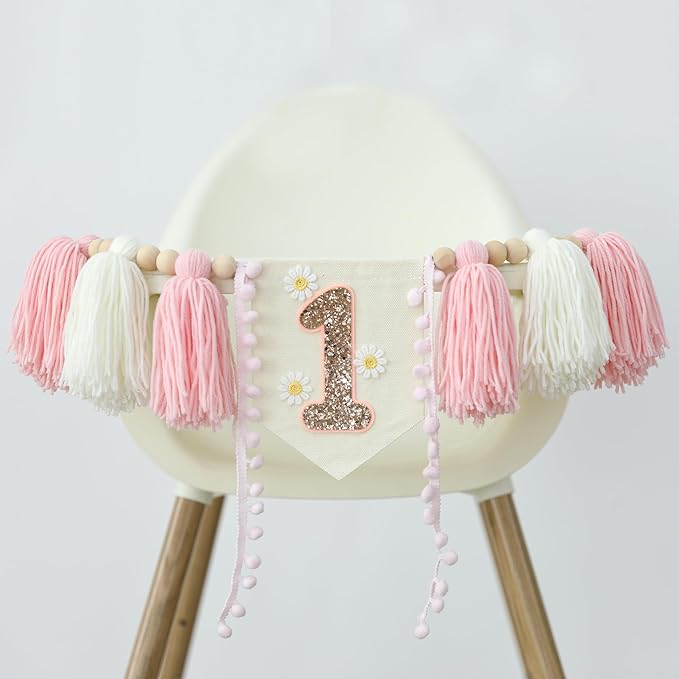 Handmade Boho 1st Birthday High Chair Banner Party Decoration For Girl Baby Shower Wall Hangings Decorative For Kids Bedroom