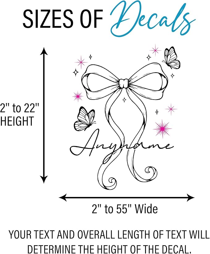 Custom Cute Coquette Butterfly Wall Decal Personalized Bow Name Transparent DTF Vinyl Removable Nursery Wall Decals for Baby Kids Room, Teen Bedroom, Window, Cute Home Decor Gifts