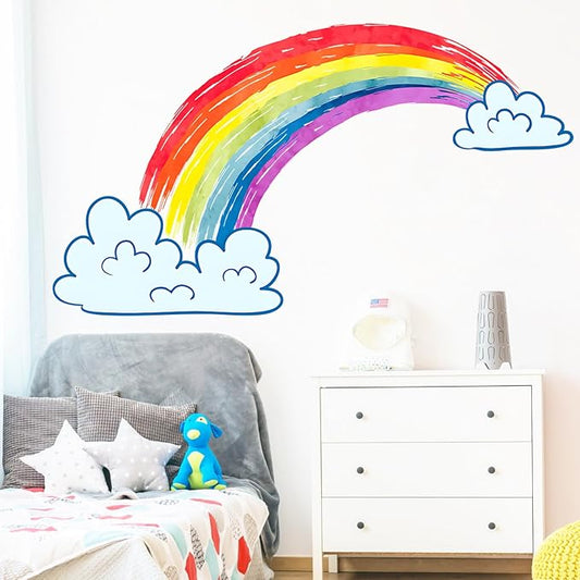 Rainbow Wall Decals Watercolor Rainbow Decor for Kids Room, Cute Watercolor Rainbow Wall Stickers Cloud Wall Decor Murals Decorations for Classroom Girls Room Nursery