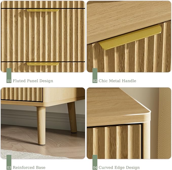 LYNSOM Fluted 9 Drawer Dresser for Bedroom, 55" Wide Modern Chest of Drawers with Curved Profile Design and Metal Handles, Wood Dresser TV Stand & Storage Organizer for Bedroom, Hallway, Oak