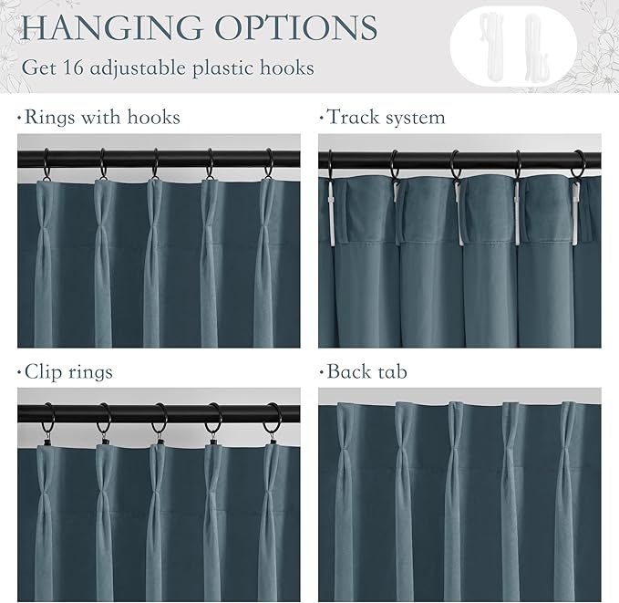 StangH Luxury Slate Blue Velvet Curtains 108 inch, Pinch Pleated Bedroom Curtains & Drapes with Hooks Privacy Thermal Insulated Floor to Ceiling Panels for Home Office, W40 x L108, 2 Panels
