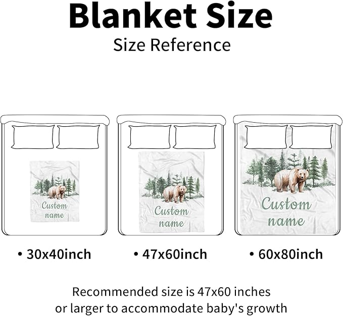 Personalized Baby Blankets for Boys Girls, Custom Name Brown Bear Baby Blanket, Soft Receiving Blanket for Newborns and Toddlers, Ideal for Baby Showers and Nursery Decor