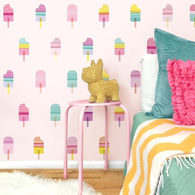 48 Pcs Ice Cream Wall Decals for Kids Room, Peel and Stick Sweet Treats Wall Sticker, Multicolor Dessert Designs Wall Decor for Nursery Playroom Classroom Bedroom School