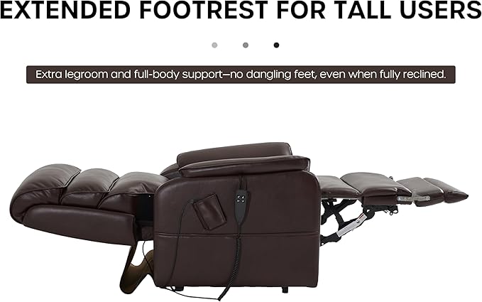 DYNOX 350 LBS Tall Man Power Dual Motor Lift Recliners Chairs for Elderly Lay Flat Lift Chair with Infinite Positions, Heat & Massage, Supports(9198L,Faux Leather,Brown)