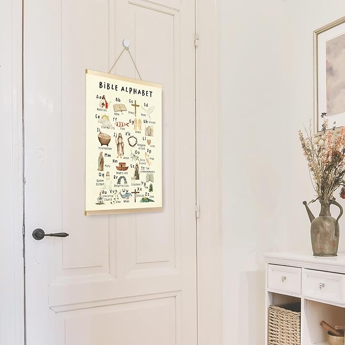 CGBHW Christian Bible Alphabet Poster Hanger Frame, Scripture Learning Educational ABC Posters Wall Art Hanging Decor for Toddler Kids Room Classroom Playroom Nursery Preschool，12x16Inch