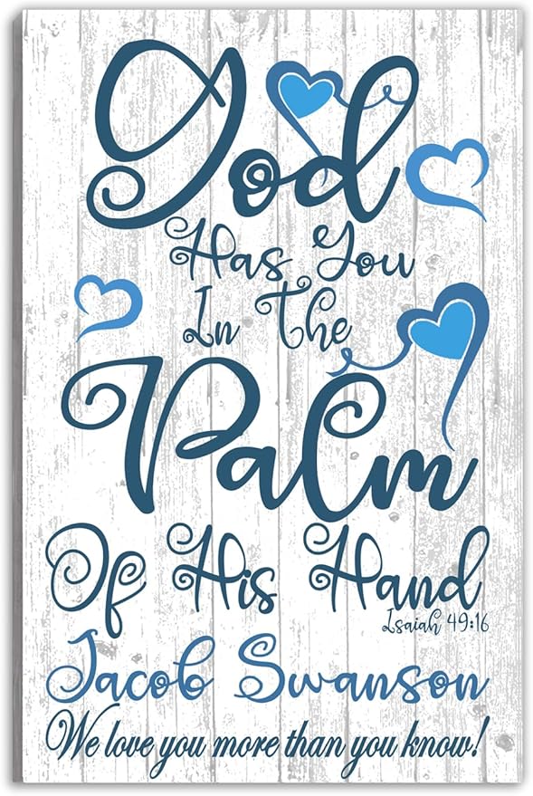 Baptism Gift God Has You In The Palm of His Hand Sign Nursery Or Child's Room Wall Decor Personalized Gift for Christian Home Art For Baby, Boy or Girl's Room From Grandparent Dad Mom GodParent