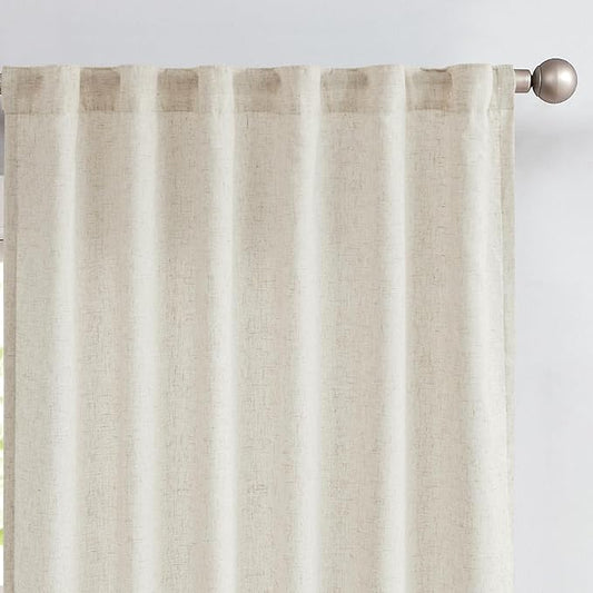 jinchan Beige Lined Linen Blend Curtains for Bedroom 90 Inches Length 2 Panels for Closet, 38 Inches Wide Natural Farmhouse Drapes with Rod Pocket Back Tab (38W x 90L, Ecru)