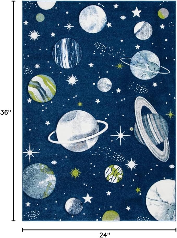 SAFAVIEH Carousel Kids Collection Accent Rug - 2' x 3', Navy & Ivory, Non-Shedding & Easy Care, Ideal for High Traffic Areas for Boys & Girls in Playroom, Nursery, Bedroom (CRK103N)