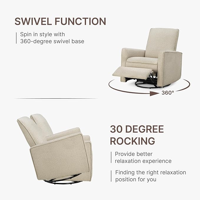 Swivel Rocker Recliner Chair, Nursery Glider Recliner Manual Rocking Comfy Upholstered Fabric Reclining Single Sofa for Nursery Bedroom Living Room