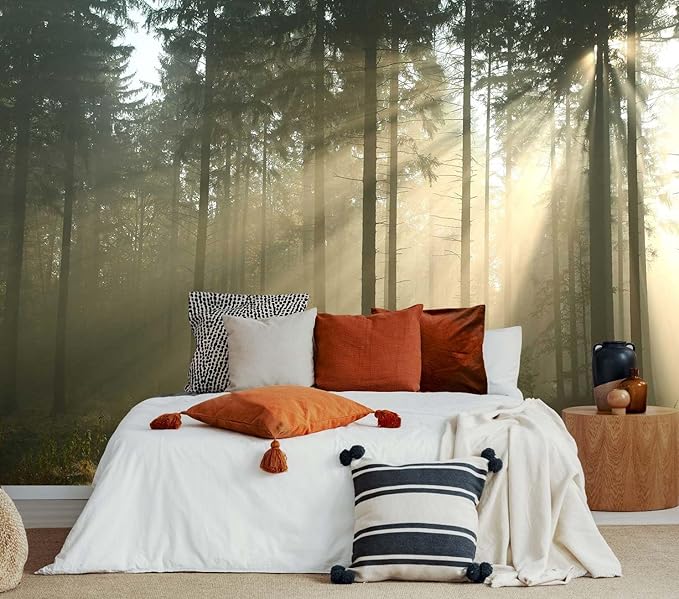 Sunshine Forest Woodland Wallpaper Nature Landscape Tree Wall Murals for Bedroom Living Room(Not Self-Adhesive)
