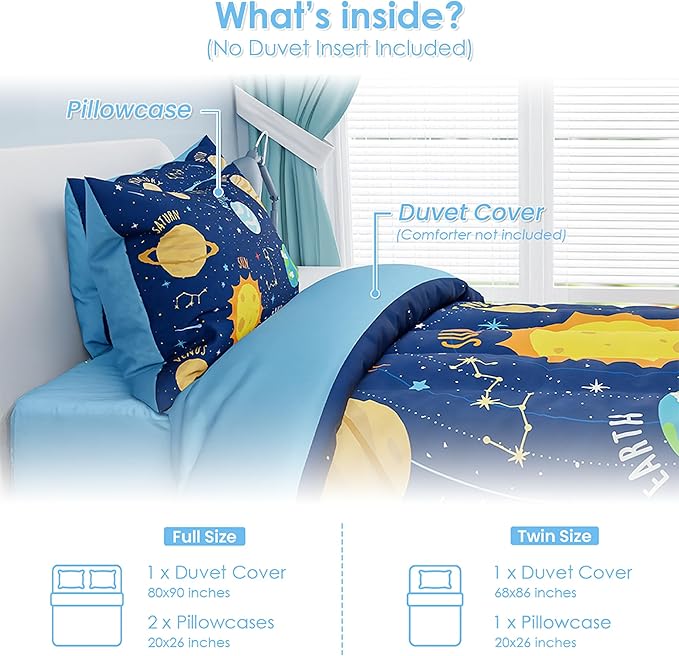 SANDJEST Solar System Duvet Cover Sets Twin Size for Kids Boys, Include 1 Polyester Comforter Cover 68x86 Inches and 1 Pillowcase 20x26 Inches, Comforter Not Included, Gift for Christmas Birthday