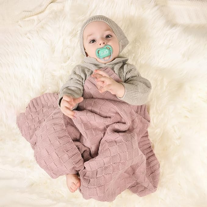 LAWKUL Baby Blankets for Girls Pink Soft Babe Knit Blanket Cable Newborn Infant Receiving Swaddle Boys Crib Stroller 40"x30"