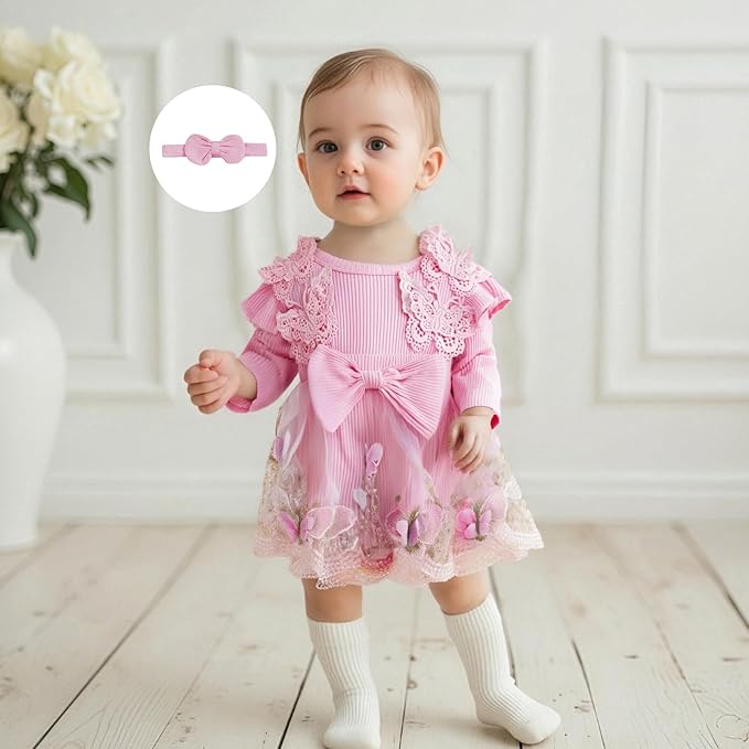 Giraropa Baby Girl Fall Winter Clothes Long Sleeve Romper Dress + Socks + Headband Newborn Infant Cute Casual Outfits