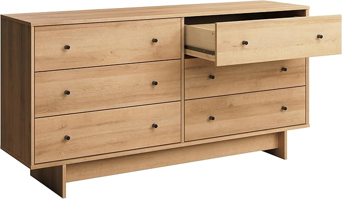 Prepac Finnley 6-Drawer Dresser in Natural Oak, Dresser for Bedroom, Extra-Wide Chest of Drawers with Storage, Modern Clothing Organizer for Home, Bedroom, Living Room, 16" D x 61" W x 31" H