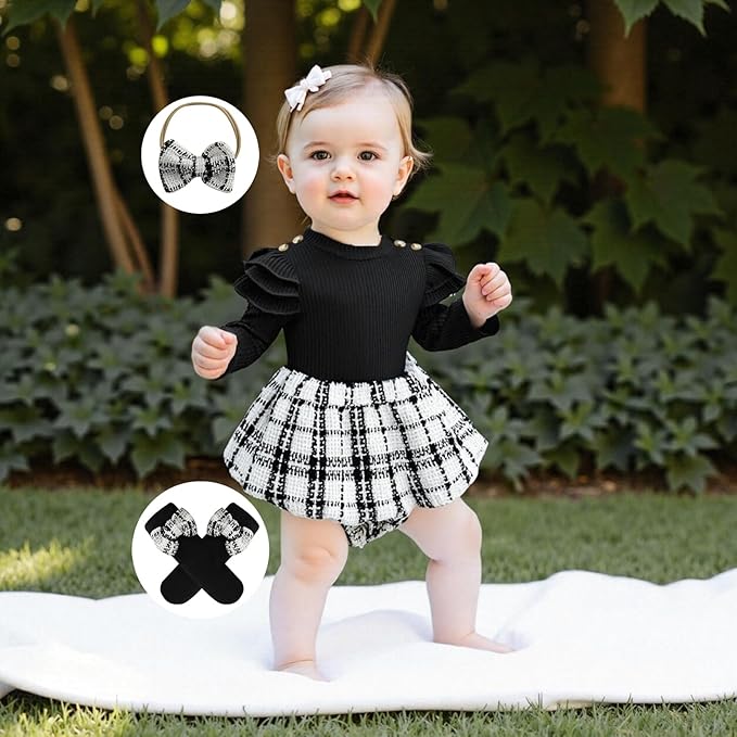 Giraropa Baby Girl Fall Winter Clothes Long Sleeve Romper Dress + Socks + Headband Newborn Infant Cute Casual Outfits