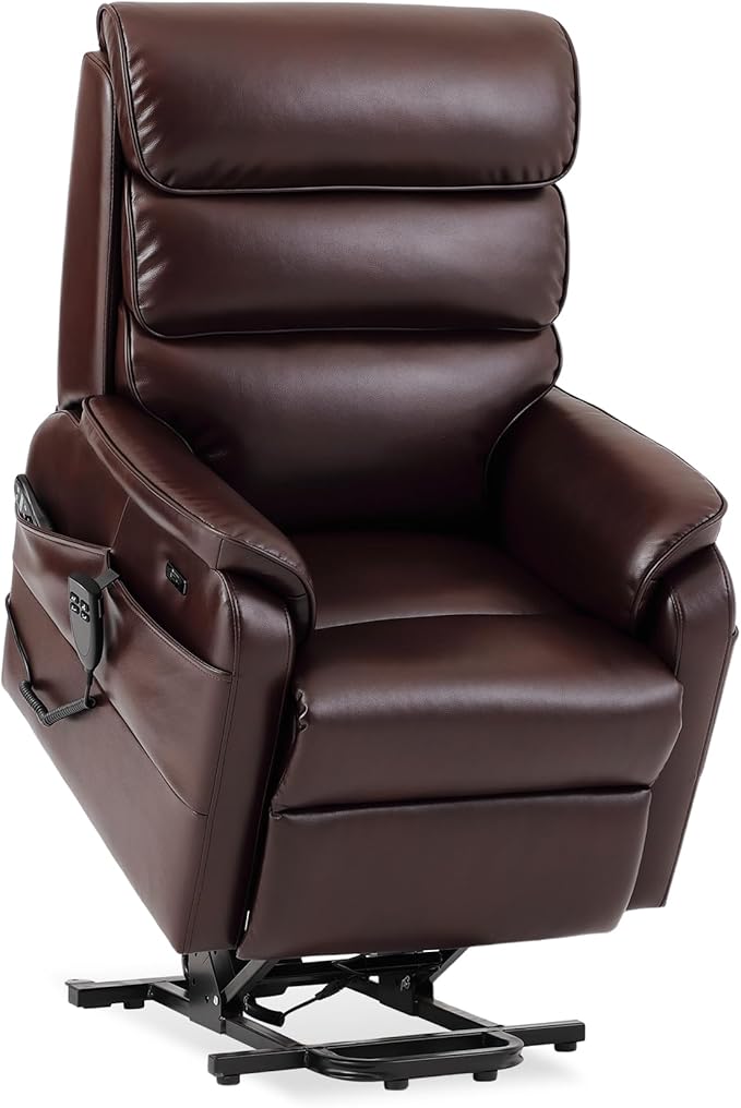 DYNOX 300 LBS Power Lift Recliner Chair for Elderly, Small Size Dual Motor Lay Flat Infinite Positions Recliner with Heat, Massage & USB Charging Port (9188S,Faux Leather,Brown)