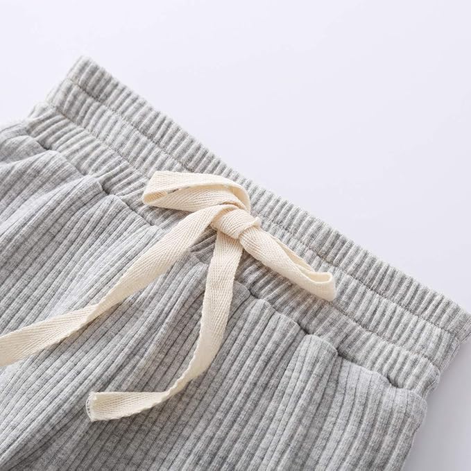 Newborn Baby Boy Girl Clothes Ribbed Knitted Cotton Long Sleeve Romper Long Pants Solid Color Fall Winter Outfits