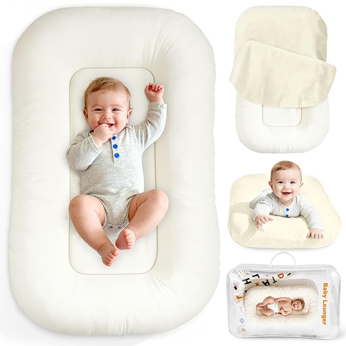 Baby Lounger & Snuggle Nest for Newborn 0-24 Months, Baby Nest Supervised Breathable Cotton for Newborn, Newborn Essentials Gifts, Breathable Portable Infant Lounnger for Travel and Home(White）