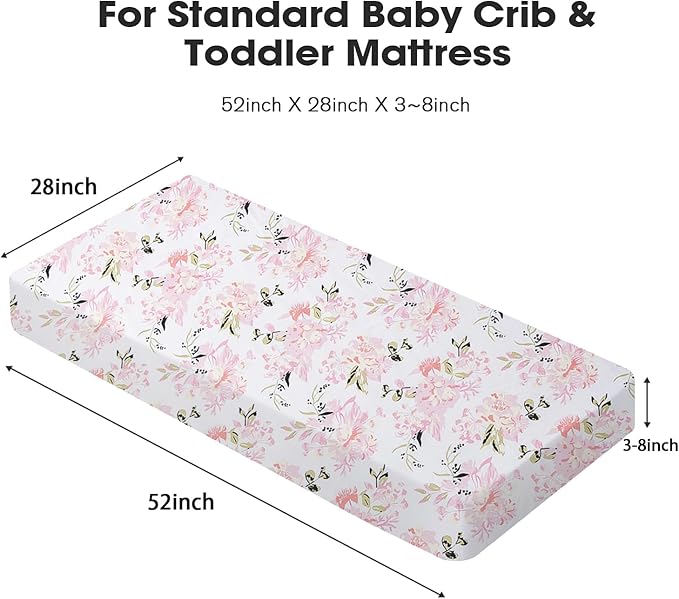 Little Grape Land Crib Sheets Girl 4 Pack, Baby Crib Sheets for Standard Crib & Toddler Mattress, Super Soft Breathable Crib Sheet Set for Girls, Floral & Butterfly