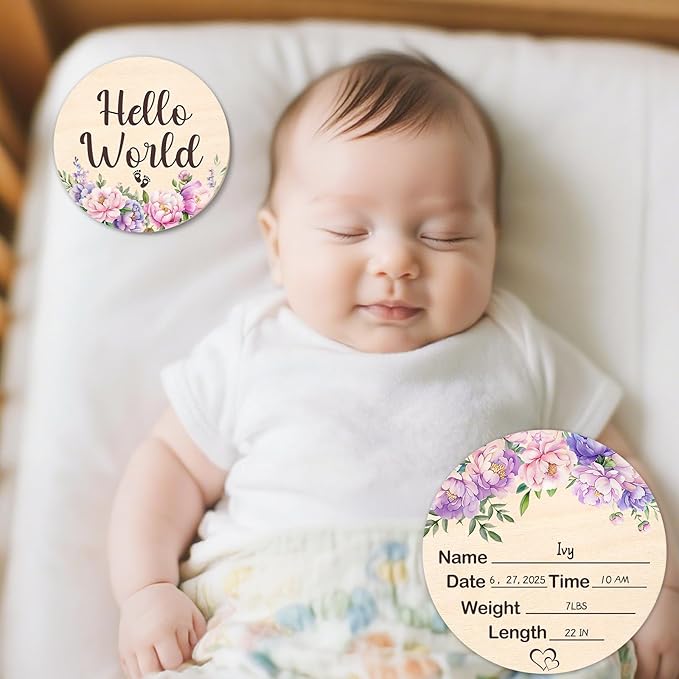Baby Monthly Milestone Cards - 13pcs Wooden Double Sided Flower Monthly Milestone Signs, Birth Announcement Sign for Photo Props, 1-12 Months Newborn Milestones Cards, Baby Shower Party Gifts Marker