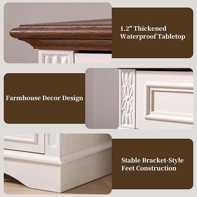 Dresser for Bedroom, 6 Drawers 48" Tall Dresser for Storage and Organization, White Farmhouse Chest of Drawers for Living Room, Closet, Hallway