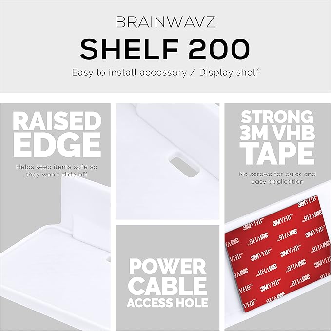 BRAINWAVZ 6.7" Adhesive Floating Wall Shelf for Small Speakers, Deco, Plants, Baby Monitors, Toys, Bathroom, Kitchen & More, Easy to Install, No Screws & Mess, 6.7” x 4.1 (SHELF200-White)