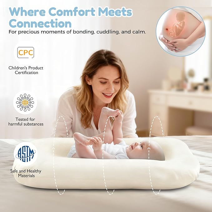 Baby Lounger & Snuggle Nest for Newborn 0-24 Months, Baby Nest Supervised Breathable Cotton for Newborn, Newborn Essentials Gifts, Breathable Portable Infant Lounnger for Travel and Home(White）