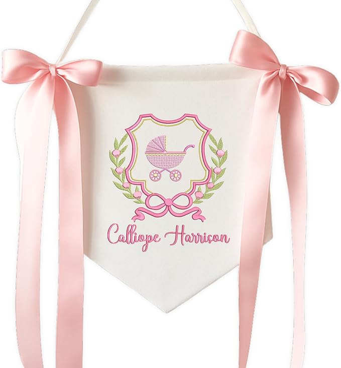 EMBROIDERED Name Baby Banner, Baby Flag with Monogram Name, Personalized Baby Name Sign, Customizable Baby Name, Baby Announcement Sign for Hospital (14)
