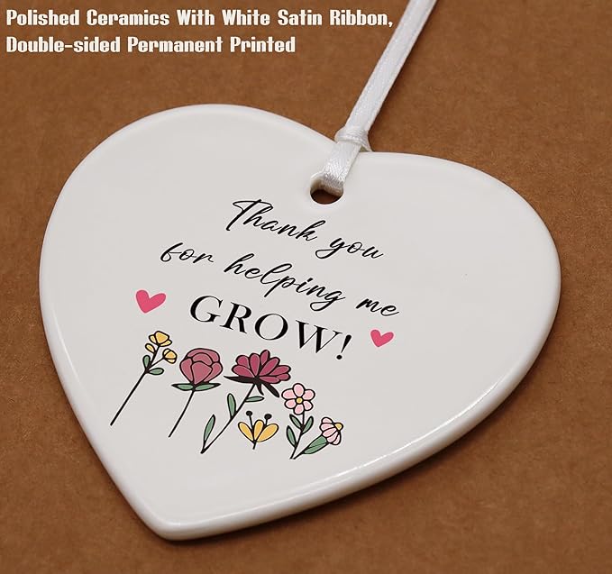 Heart Shaped Christmas Ornament-Teacher Appreciation Gift-Thank You Present for Teachers Mentor Educator-Teachers Week End of School Decor Keepsake-Ceramic Ornament Display for Classroom Gratitude