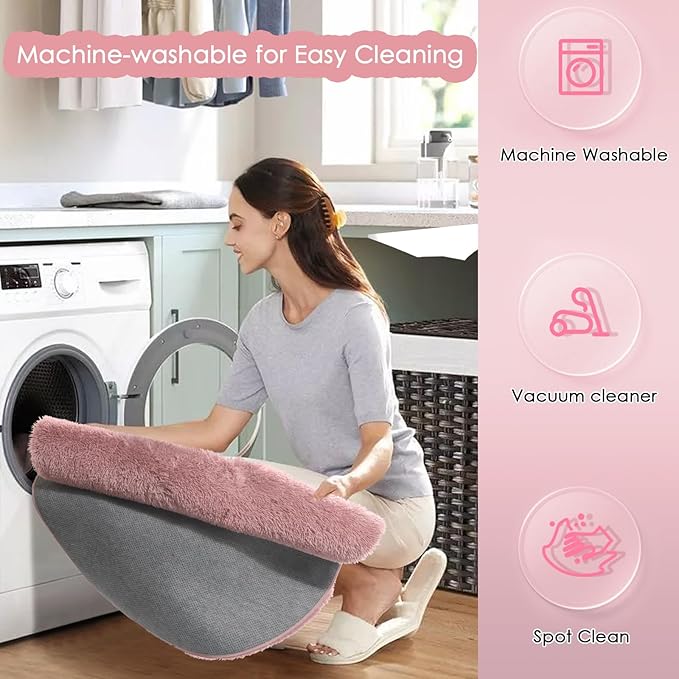 Blush Round Rug 6Ft for Bedroom, Fluffy Fuzzy Plush Circle Area Rugs for Baby Kids Room Decor Aesthetic, Shaggy Circular Carpet for Teen Girls Nursery Dorm Playroom, Cute Large Dusty Rose Mauve Rug