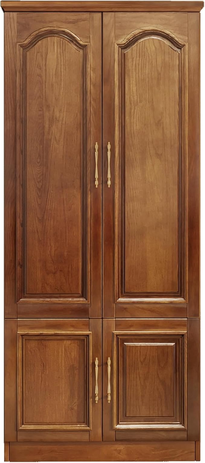 Solid Wood Wardrobe Closet:TemkTuek 70.87" Armoire,Clothing Storage Cabinet with Doors,Shelves and Hanging Rails,Vintage Freestanding,Bedroom,Wood Grain Color(22)