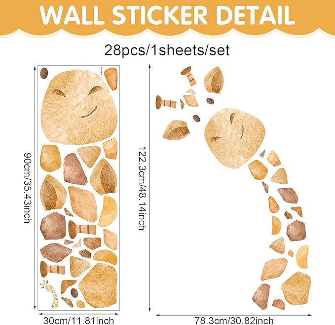 Large Giraffe Wall Decal, Cute Giraffe Wall Stickers, DIY Safari Animal Wall Decor for Nursery Baby Bedroom Kindergarten