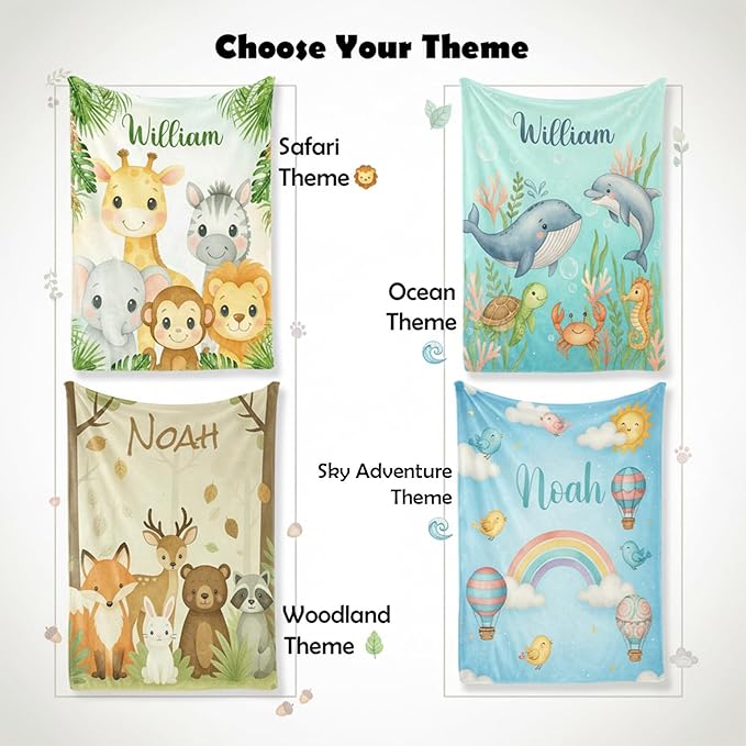 Personalized Woodland Baby Blanket with Name, Custom Name Blanket for Boy, Printed in USA, Super Soft Blankets for Newborn, Customized Gifts for Baby Shower Birthday Christmas