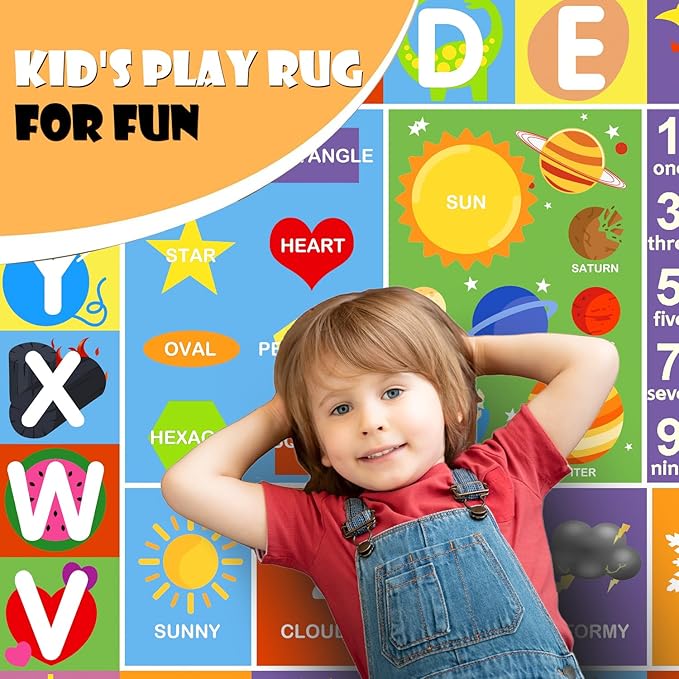 Alphabet Rug for Kids - Soft ABC Kids' Rug with Non-Slip Backing, Educational Playroom Carpet for Toddlers with Letters, Numbers & Shapes - 6'7" x 4'11" (Rectangular)