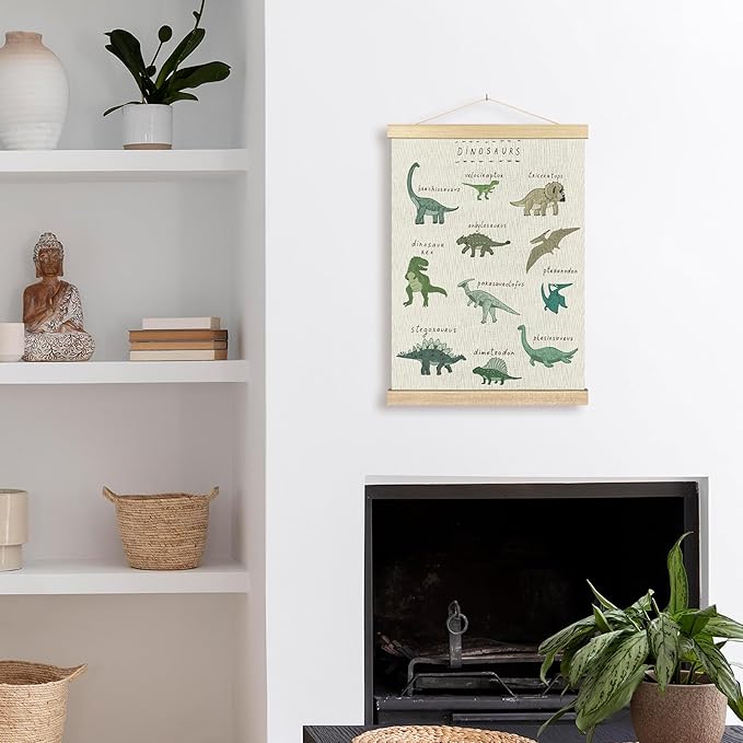 BCUANGD Dinosaur Dino Wall Decor - Baby Toddler Boys Room Wall Art Poster Hanger with Wood Frames, Inspirational Wall Hanging Canvas Decor for Kids Room Nursery Bedroom, 12x16 Inches
