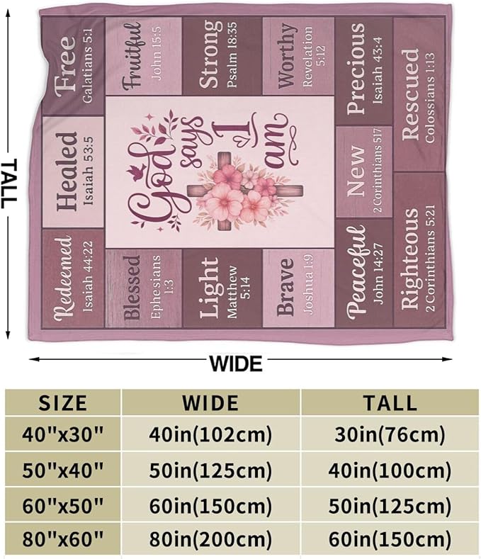 God Says I Am Christian Bible Verse Throw Blanket Religious Inspirational Soft Cozy Fleece Fuzzy Plush Warm Stuff Bedding Blankets Gifts for Boys Girls Kids Adult Men Women 50"X60"