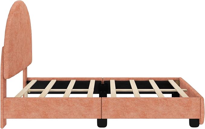 Max & Lily Upholstered Twin Bed Frame with Arch Headboard, Upholstered Platform Bed for Kids, No Box Spring Needed, Easy Assembly, Dusty Rose