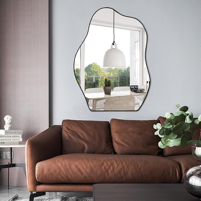 POZINO Irregular Mirror, Asymmetrical Mirror, Black Squiggly Mirrors, Morden Unique Shape Mirrors for Bathroom Living Room Bedroom Entryway Home Decor, 32"x24"